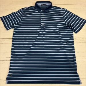 GREYSON Polo Shirt Mens L Blue Striped Logo Short Sleeve Performance Golf